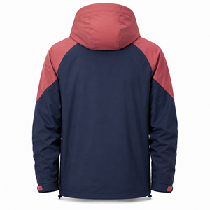 Custom <b>Men's</b> Navy Coral Hooded Windbreaker <b>Jacket</b> Lightweight Water-Resistant Polyester Spandex Outdoor Colorblock Casual Hiking - Product Image 2