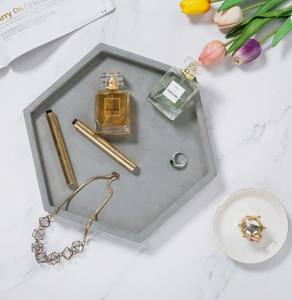 Modern Gray Concrete Hexagonal Tray Durable Decorative Display <b>Dish</b> for Bathroom Vanity Jewelry <b>Candles</b> & Home Organizer Use - Product Image 5