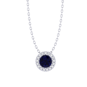 จี้พลอยแซฟไฟร์ทรงตัด ประดับด้วยพลอยเซอร์คอน น้ำหนัก 1.2 กรัม บนสร้อยเงินแท้ชุบทองคำขาวและโรเดียม ความยาว 18 นิ้ว - Product Image 3