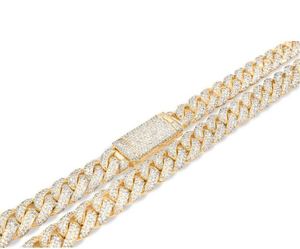 Chaîne cubaine en or jaune 14 carats avec diamants, chaîne à maillons en argent sterling 925 avec perles rondes blanches, testée et approuvée, style luxueux - Product Image 2