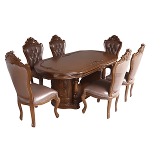 Ensemble de table à manger ovale traditionnelle en bois de style farmhouse antique avec 6 chaises rembourrées pour la maison et l'hôtel - Product Image 1