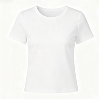T-shirt blanc en coton pour femme, col rond, manches courtes, respirant, uni