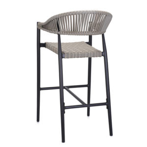 Silla de Bar de Metal Ligera, Resistente a la Intemperie, Comercial, para Exteriores, de Mimbre Sintético Gris, Taburete de Bar de Aluminio - Product Image 4