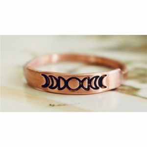 Vintage Rose Copper Moon Cycle Ring Celestial Stamped Band Minimalist Wicca Pagan Jewelry Ethically Sourced <b>Boho</b> Accessory - Product Image 1