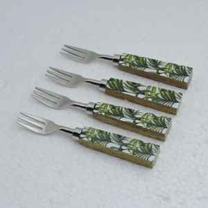 Special Design Luxury Stainless Steel Fruit <b>Fork</b> Set of 4 with Carved Wooden Handles Dishwasher Safe for Party Dining Serving - Product Image 2