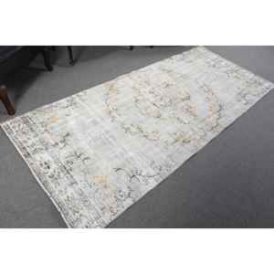 Tapis vintage, tapis de sol 3,7x8,4 pieds, tapis en laine blanc et orange - Product Image 4