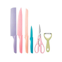 Ensemble de couteaux en céramique pastel Myrva, 10 pièces, lame droite, manche en plastique, finition enduite, couteaux de cuisine