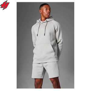 Two-Piece Custom Waistband Jogger Hoodie Set High Quality Oversized Heavyweight Tracksuit 100% Cotton Knee <b>Shorts</b> Wholesale - Product Image 2