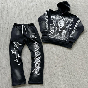 Conjunto de chándal de 2 piezas con logotipo de diamantes de imitación de alta calidad, ropa OEM para hombre, conjunto de pantalones de chándal y sudadera con capucha, hecho a medida - Product Image 4