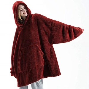 New Winter Women Double-faced Fleece <b>Hooded</b> <b>Blanket</b> <b>Oversize</b> Large Pocket Warm Couple Loose Sweatshirts Women Men Robe 100% - Product Image 3