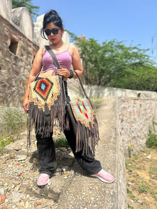 Nouveau sac à main de couverture selle élégant occidental véritable fabriqué à la main aztèque Multi couleur cuir repoussé sangle perlée gland sacs à bandoulière - Product Image 4