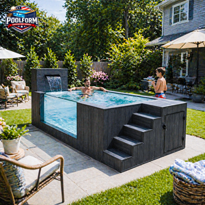 สระว่ายน้ำไฟเบอร์กลาสสำหรับครอบครัวในสวนหลังบ้าน  สีตามสั่งสำหรับเด็ก รับประกันสิบปี ติดตั้งง่าย สระว่ายน้ำกลางแจ้ง หนา 8 มม. - Product Image 1