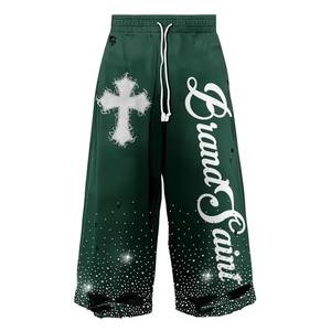 Pantalons de survêtement décontractés à jambes larges et droites pour hommes, fabricants de pantalons de survêtement, surdimensionnés, empilés, personnalisés, amples, évasés, avec strass - Product Image 6