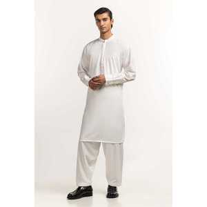 Conjunto de Kurta de Estilo Regular para Hombre, Color Blanco, con Tela Tejida Combinada, SK-S24-030 - Product Image 1