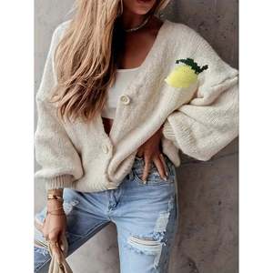 Women's Casual Wool Ribbed V-Neck Long Sleeve <b>Cardigan</b> with Buttons - Product Image 1