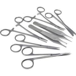 Ensemble de 7 instruments en acier inoxydable : Ciseaux, Pinces, Hémostases, Porte-aiguilles – Matériel de formation pour procédures médicales CE ISO - Product Image 1
