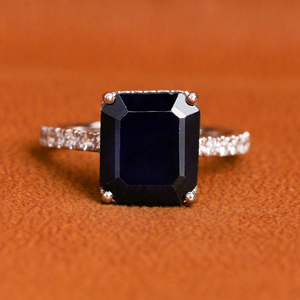 18KT <b>Solid</b> Gold Emerald Cut Hidden Halo Engagement Ring Luxury Fashion Lab Grown Dark Blue Diamond Trendy Style Certified Ring - Product Image 2