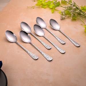 ชุดช้อนสแตนเลสสตีล 304 ลายฉลุสีเงินวินเทจ 6 ชิ้น ด้ามยาว ดีไซน์เปลือกหอย สำหรับงานแต่งงาน ของหวาน ปลอดภัย ขนาด 10 มล. - Product Image 1
