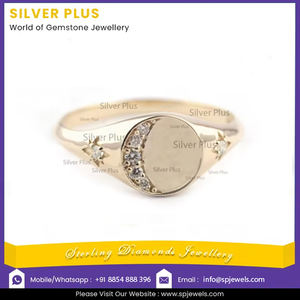 เสี้ยวดวงจันทร์และสองดาวออกแบบตราแหวนของแข็ง14พันสีเหลืองทองจริง Si ความคมชัด G-H สีเพชรเครื่องประดับขายส่ง - Product Image 2