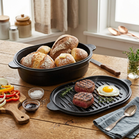 Marmite en fonte pré-culottée à double usage 2-en-1 multifonction pour la cuisson et le braisage