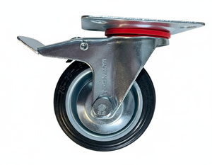 Ruedas Giratorias de Goma con Eje de Acero Resistente, Movimiento Suave, Mecanismo de Bloqueo con Freno, Electrochapadas para Uso Industrial - Product Image 1