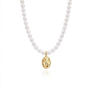 Collier de perles Jeulia Everyday Andy Style avec disque doré irrégulier - Product Image 1