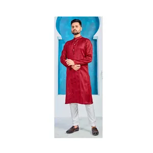 Pantalon Kurta traditionnel indien en Jacquard de soie, tissage en lin et séquence avec fusion intérieure ethnique pour hommes