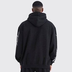 <b>Men</b> <b>Black</b> Hooded Tracksuit Set White Skull Star Print Regular Fit Streetwear Full-Length Sweatshirt Pants Winter Four-Way - Product Image 3