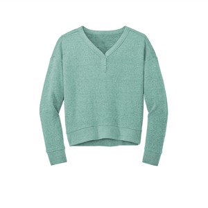 Sudadera azul ligera con cuello en V para mujer, transpirable y versátil, perfecta para capas y estilo informal y relajado - Product Image 1