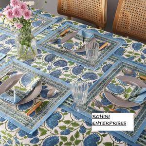 Lotus Blue 100% algodón hecho a mano bloque impreso estilo indio mantel tamaño personalizado diseño Floral hogar Hotel fiesta decoración al aire libre - Product Image 5