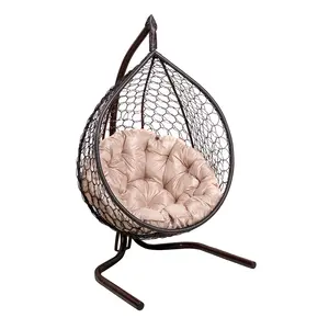 Hanging chair SMILE color Wenge, with round cushion beige Oxford1