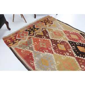 พรมขนสัตว์สีแดงลายปะติดสไตล์วินเทจ พร้อมแผ่นรองยางพาราเป็นมิตรกับสิ่งแวดล้อม ขนาด 5.1x7.9 ฟุต - Product Image 1