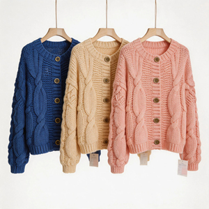 Suéter Cárdigan de Punto Estilo Coreano para Mujer, Marca Saleh Enterprises, Corte Holgado, Acrílico/Poliéster, Tejido Acordonado, Suave, Cálido y Moderno - Product Image 3