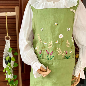 Delantal bordado a mano de lino delantal para mujer delantales bordados hogar cocina jardín OEM hecho en Vietnam - Product Image 6