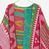 Nouveauté, robe kimono ethnique multicolores de style bohème vintage, veste en coton Kantha faite à la main