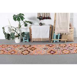 1.7x9.8 ft Turkish <b>Runner</b> <b>Rug</b>, Vintage Orange Floral <b>Rug</b> - Product Image 3