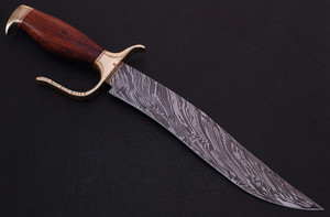 Couteau Bowie de chasse en acier damas fait à la main sur mesure manche en bois de rose gaine en cuir magnifique fabricant de couteaux bricolage support OEM de qualité - Product Image 2