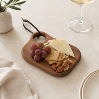 Planche à découper en bois d'acacia massif, épaisse, faite à la main, durable, avec sangle en cuir pour la cuisine et la découpe du pain