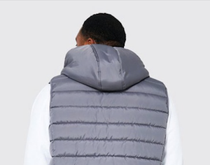 Charcoal Grey Unisex Bomber Style Polyester Zip through Gilet Winter <b>Quilted</b> Plus Size with Fur Collar Hood Available All Colors - Product Image 5