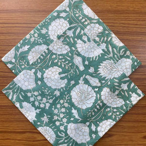 Turquoise Vert Indien Floral À La Main Bloc Imprimé Personnalisable Pur Coton Serviettes En Tissu Événements De Mariage Accueil Cocktail - Product Image 1