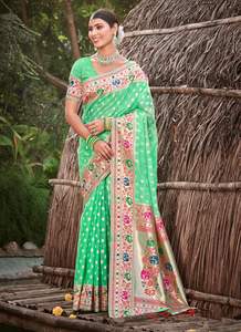 Bollywood Beautiful Paithani Silk Sari baranasi avec saree en organza doux - Product Image 6