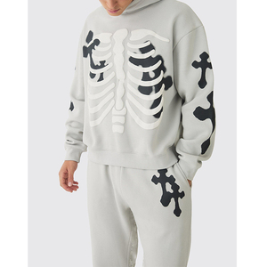 Chándal Deportivo de Algodón de Alta Calidad, Estilo Urbano, Holgado, con Estampado de Esqueleto, con Capucha, para Hombre - Product Image 1