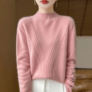Wholesale <b>Oversized</b> Mock Neck 100% Cotton Fleece <b>Women's</b> Sweatshirts Embroidered Ribbed Bottom Customize <b>Women</b> Sweaters - Product Image 3