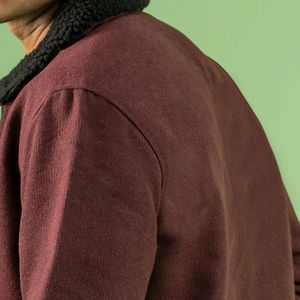 Wholesale 100% Woolen Full Sleeve Maroon <b>Jacket</b> Customizable with Embroidered Winter Design Stand Button Collar Logo on Front - Product Image 5