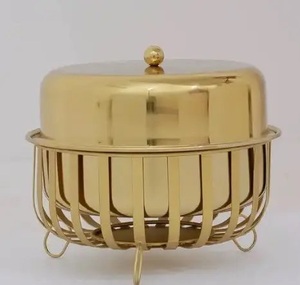 Pot chaud de réchauffeur de nourriture en métal de support de conception de feuille pour la casserole de service de nourriture de table avec le couvercle martelé utilisation d'événements de mariage - Product Image 2