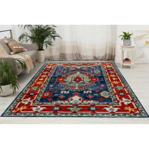 Alfombra Turca con Medallón Rojo: Alfombra de Estilo Étnico Antiguo, Alfombra Estampada, Alfombra Suave con Pelo Largo - Product Image 1