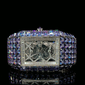 นาฬิกาเพชรโมอิสทำมือหมุนกระจกหมุนอัตโนมัติหน้าปัดกระจกหน้าต่างแบบแอนะล็อกสไตล์ฮิปฮอป - Product Image 1