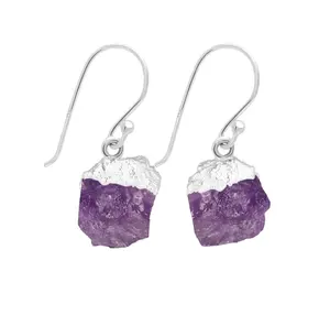 Ensemble de boucles d'oreilles pendantes en cristal brut avec pierres précieuses en améthyste naturelle Boucles d'oreilles en argent sterling 925 pour la Saint-Valentin et Noël