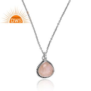 Collar con colgante de piedras preciosas de cuarzo rosa Natural de plata esterlina oxidada más vendido, fabricante de joyería personalizada - Product Image 2
