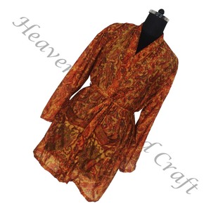 KS006 mujeres abstractas seda pura vintage Sari kimono corto tamaño libre ajustable vintage Sari kimono corto Mujer seda vintage - Product Image 6